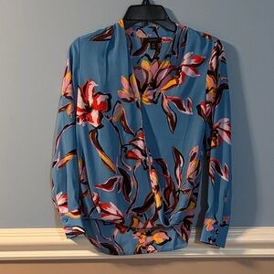 Halogen Floral Blue Blouse size XXS Petite